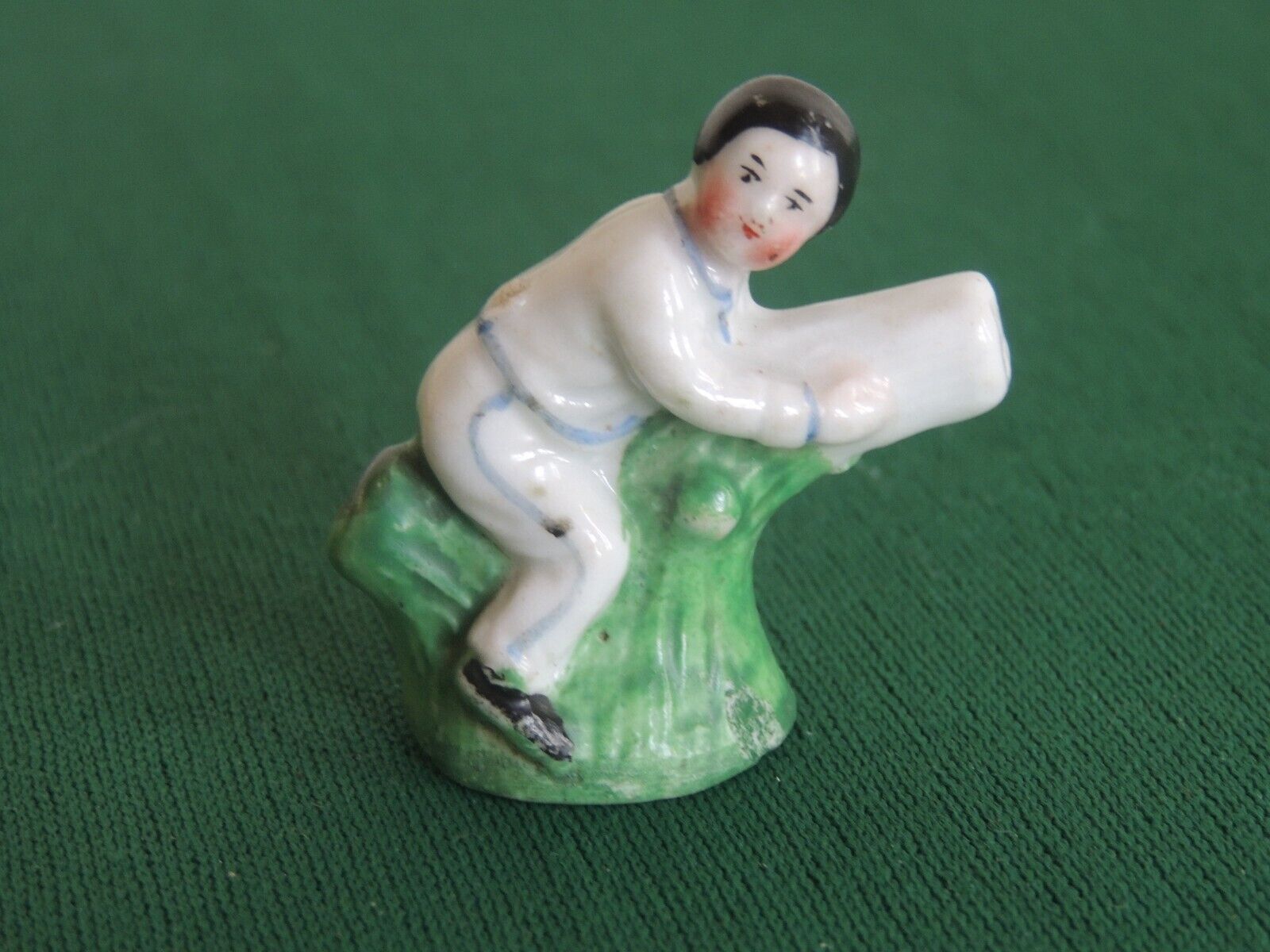Antique 1800s Staffordshire Boy Tree stump branch Whistle Fairing Toy Folk art