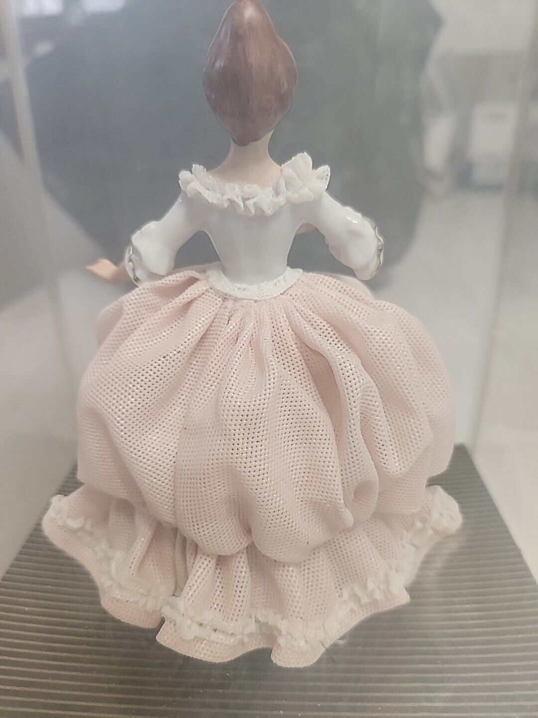 VINTAGE DRESDEN GERMANY LADY IN PINK GOWN FIGURINE 6" NEVER OUT OF BOX