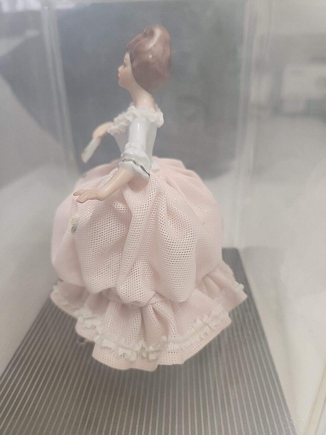 VINTAGE DRESDEN GERMANY LADY IN PINK GOWN FIGURINE 6" NEVER OUT OF BOX