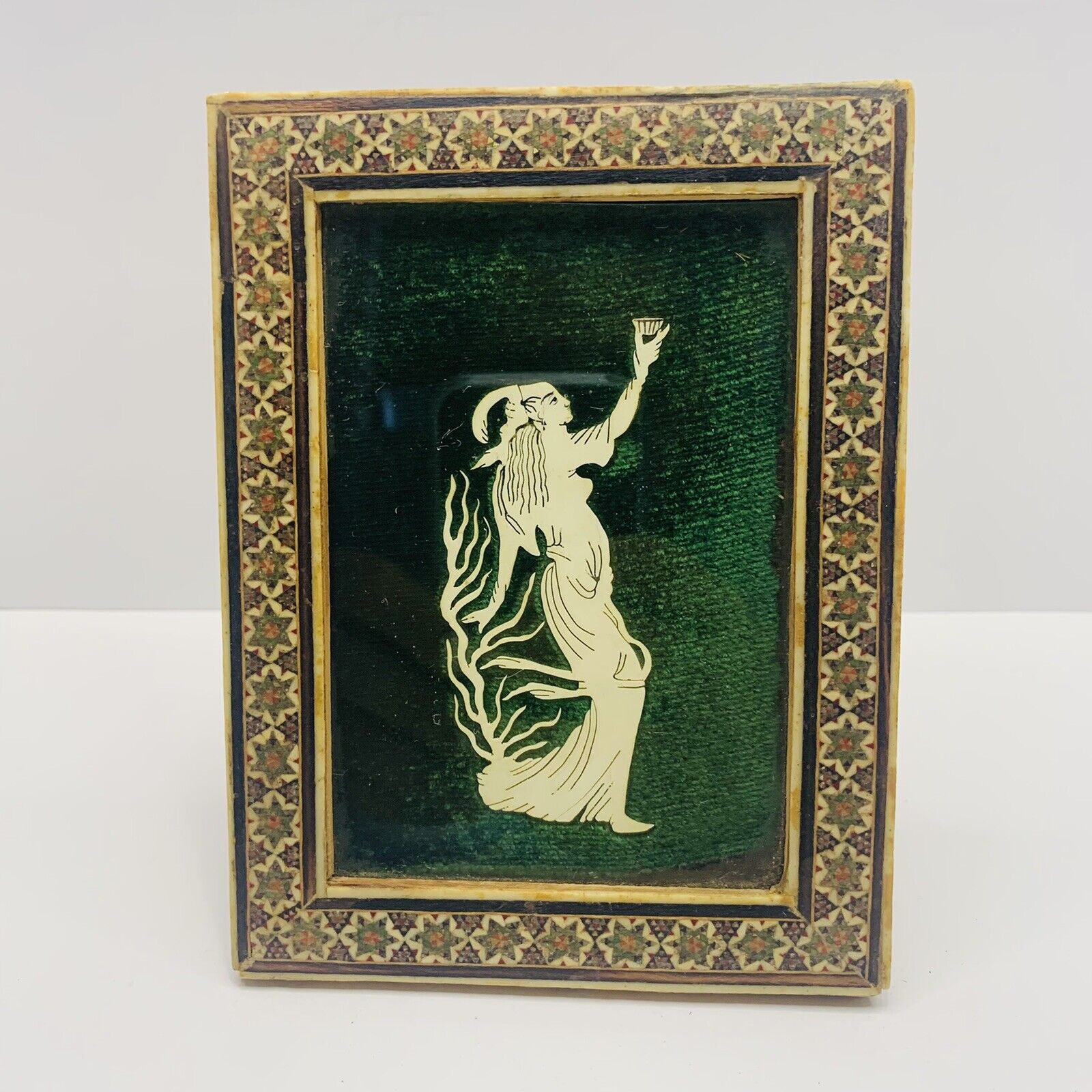 Antique Decor “RARE-GREEK GODDESS HEBE” Hand Made Mosaic Frame W/ Sculpture Art