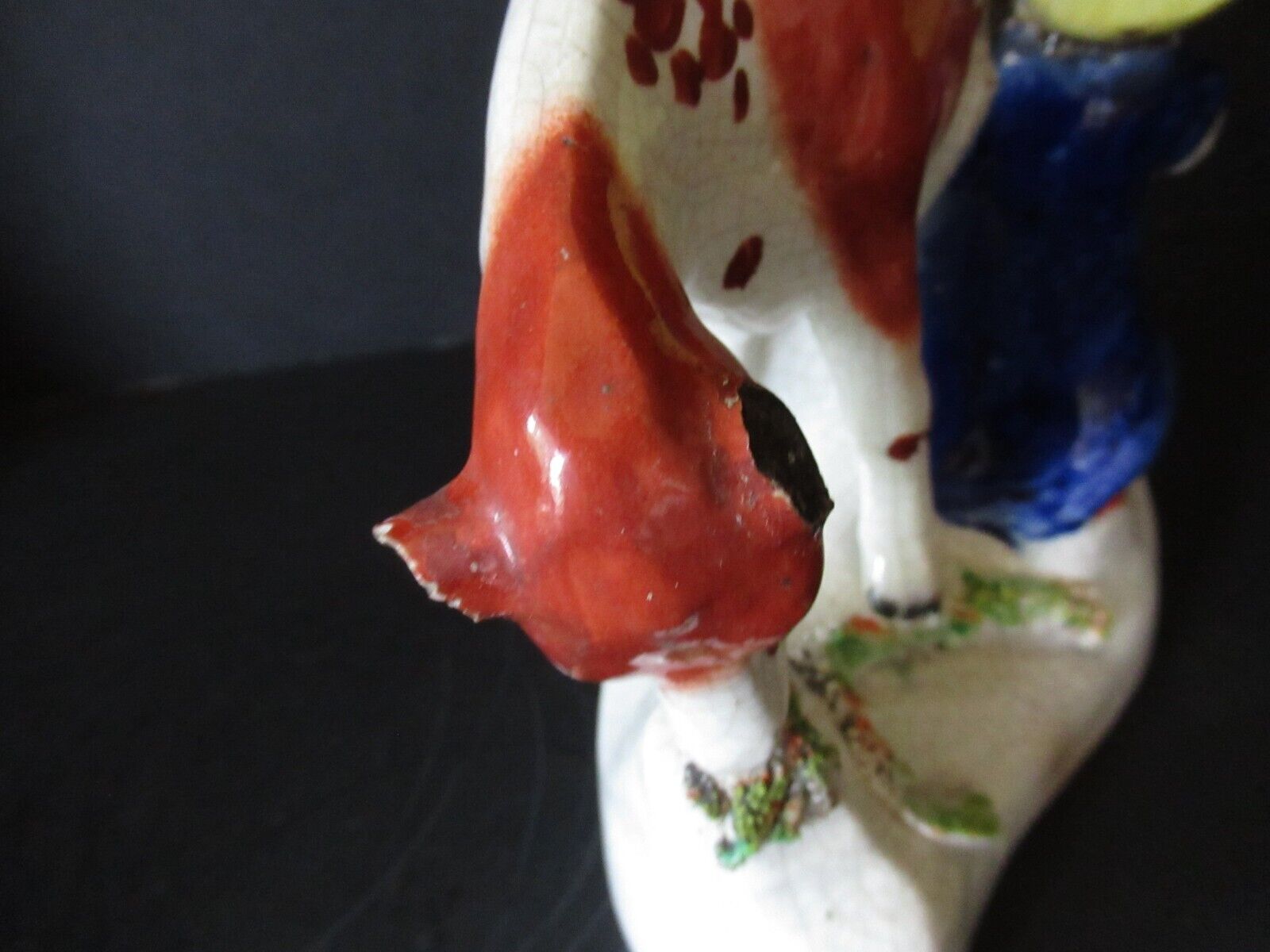 Antique 1800s Staffordshire figurine vase woman milking cow hand painted flawed