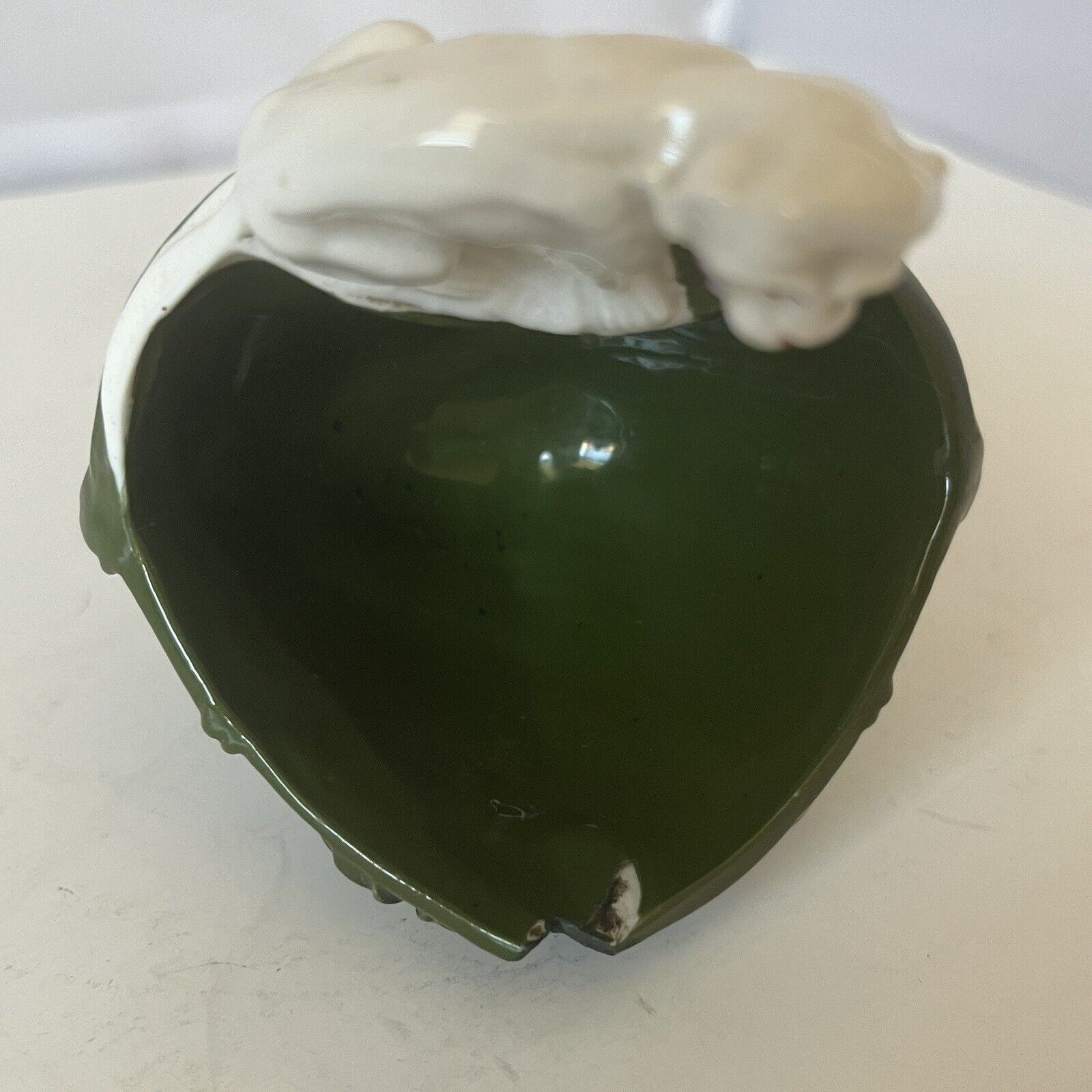 Antique 1800s White Monkey Figurine Holding Grapes Sitting Bowl Cup Ceramic Vtg