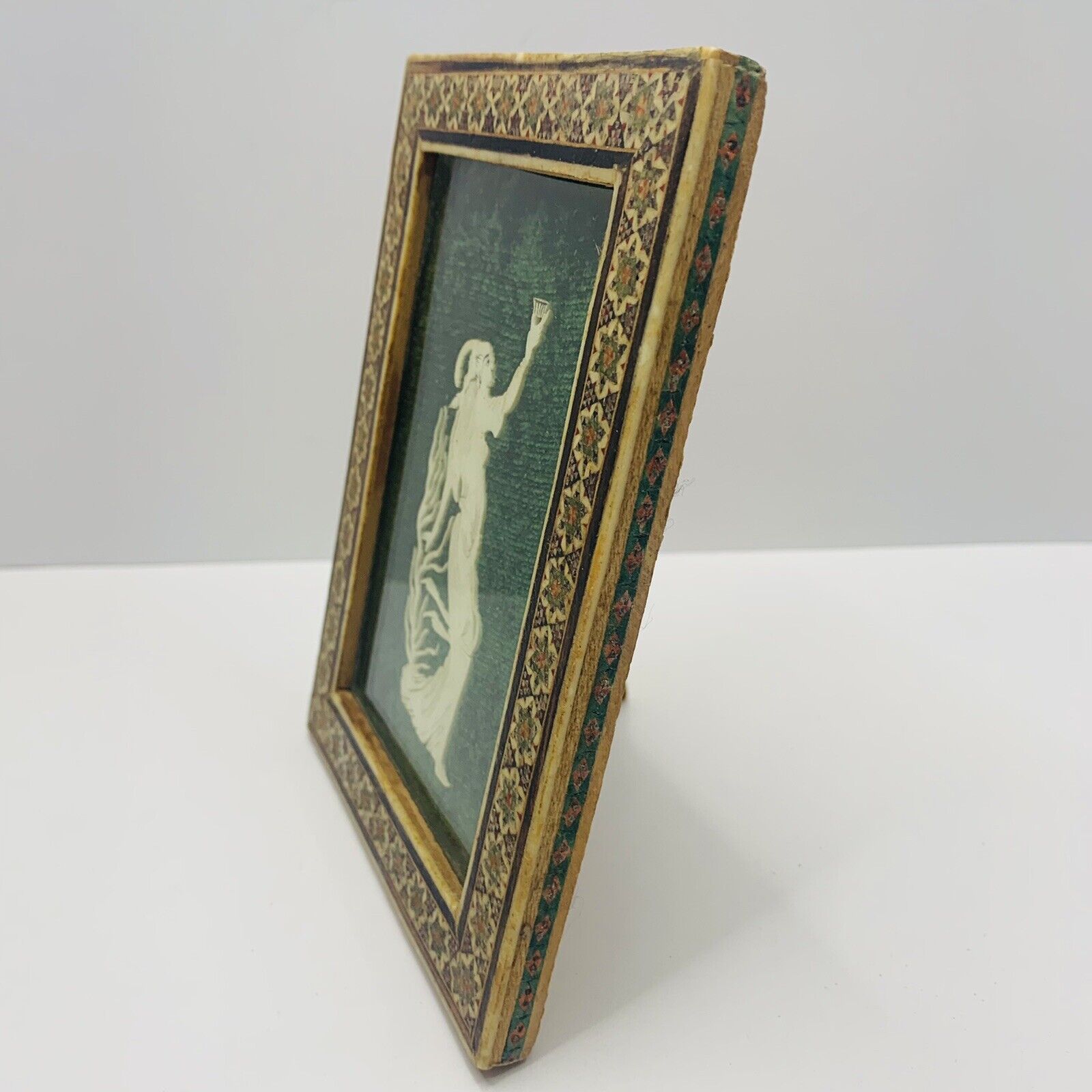 Antique Decor “RARE-GREEK GODDESS HEBE” Hand Made Mosaic Frame W/ Sculpture Art