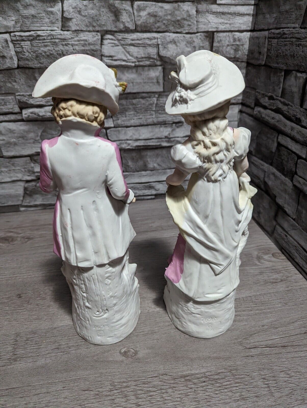 READ Antique German IG DEP 7698 1800s 12" Bisque Porcelain Boy Girl Figurine Set