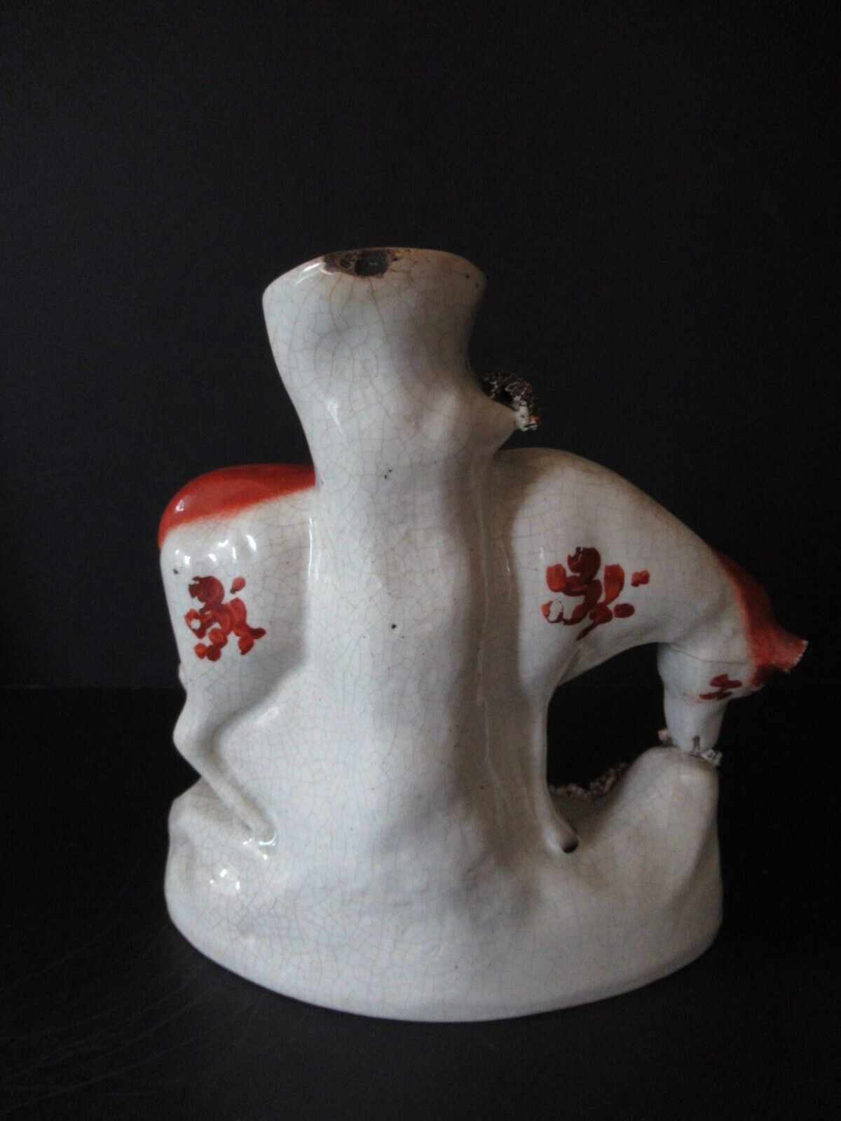Antique 1800s Staffordshire figurine vase woman milking cow hand painted flawed