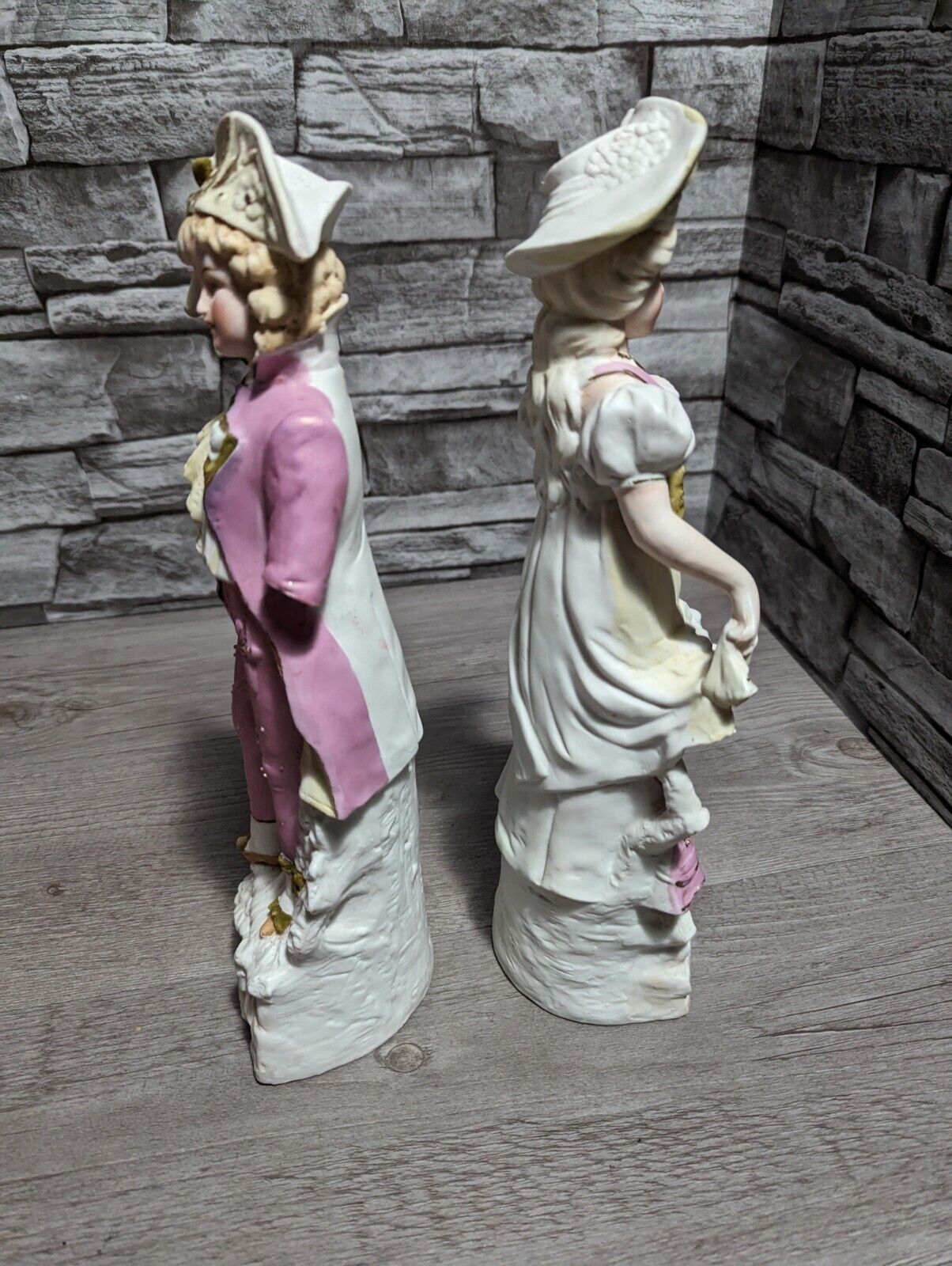 READ Antique German IG DEP 7698 1800s 12" Bisque Porcelain Boy Girl Figurine Set