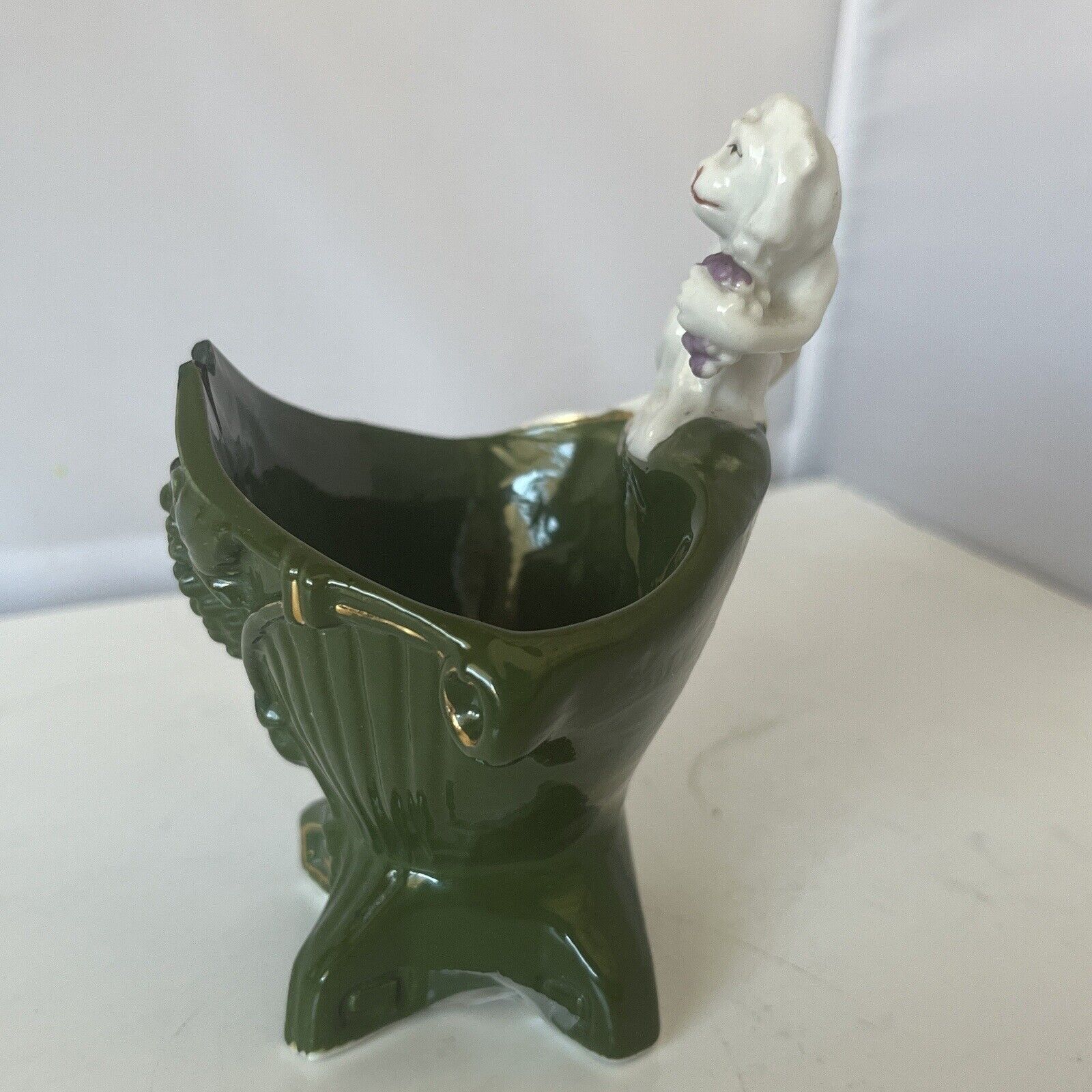 Antique 1800s White Monkey Figurine Holding Grapes Sitting Bowl Cup Ceramic Vtg