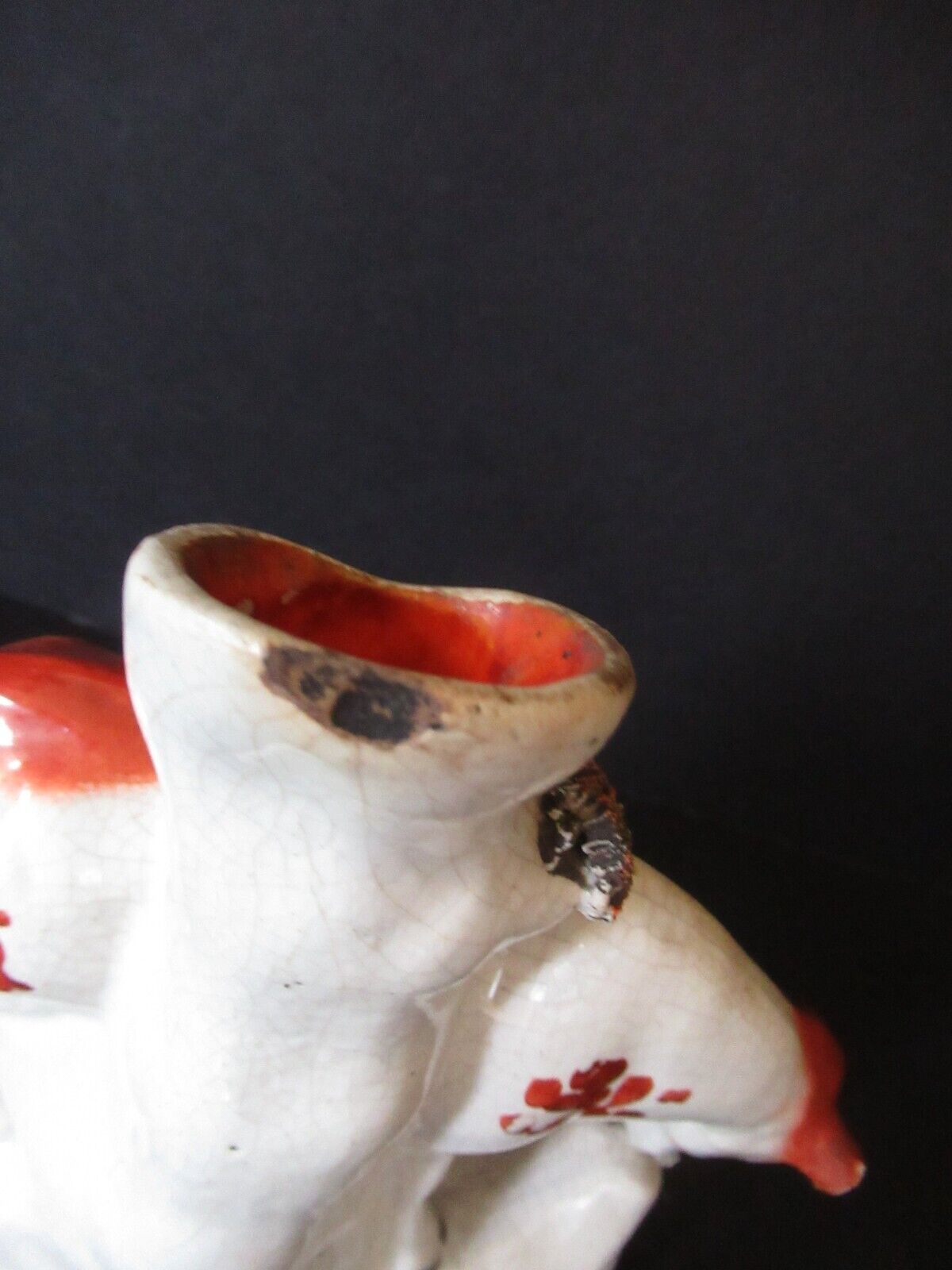 Antique 1800s Staffordshire figurine vase woman milking cow hand painted flawed