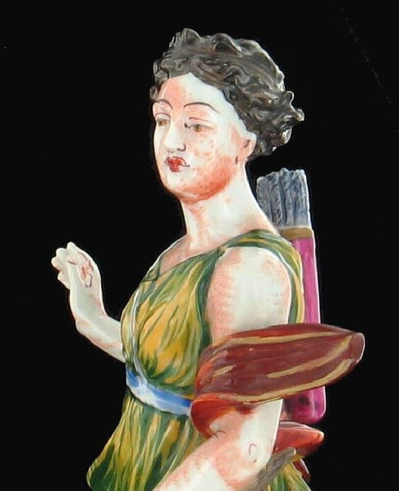 Antique  Capodimonte 1800's Goddess Diana & Flora Classical Figurines Italy 8.75