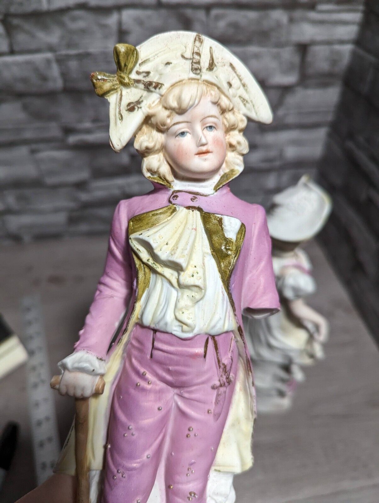 READ Antique German IG DEP 7698 1800s 12" Bisque Porcelain Boy Girl Figurine Set