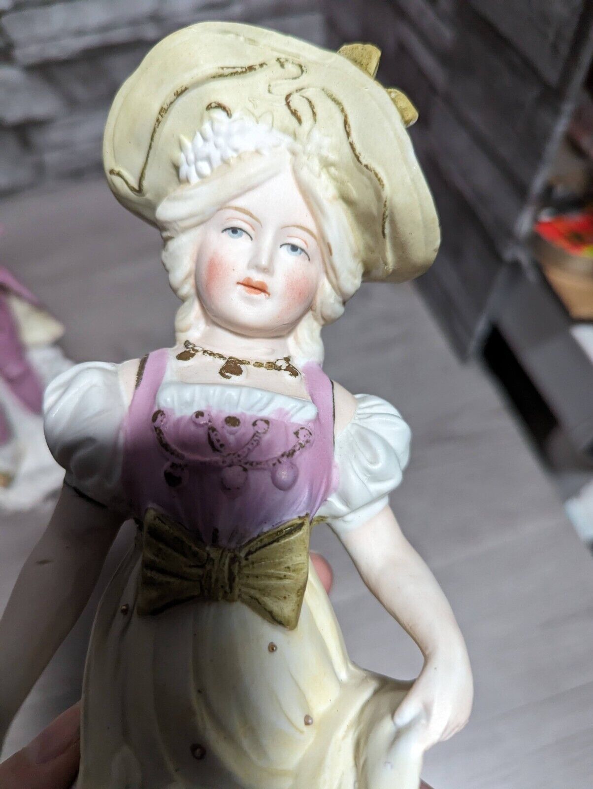 READ Antique German IG DEP 7698 1800s 12" Bisque Porcelain Boy Girl Figurine Set