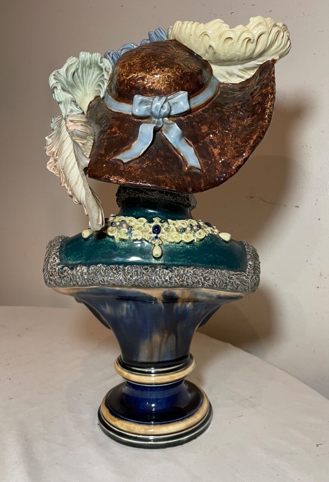 RARE antique Cölln Meissen Majolica Renaissance Lady Bust 1800's pottery statue