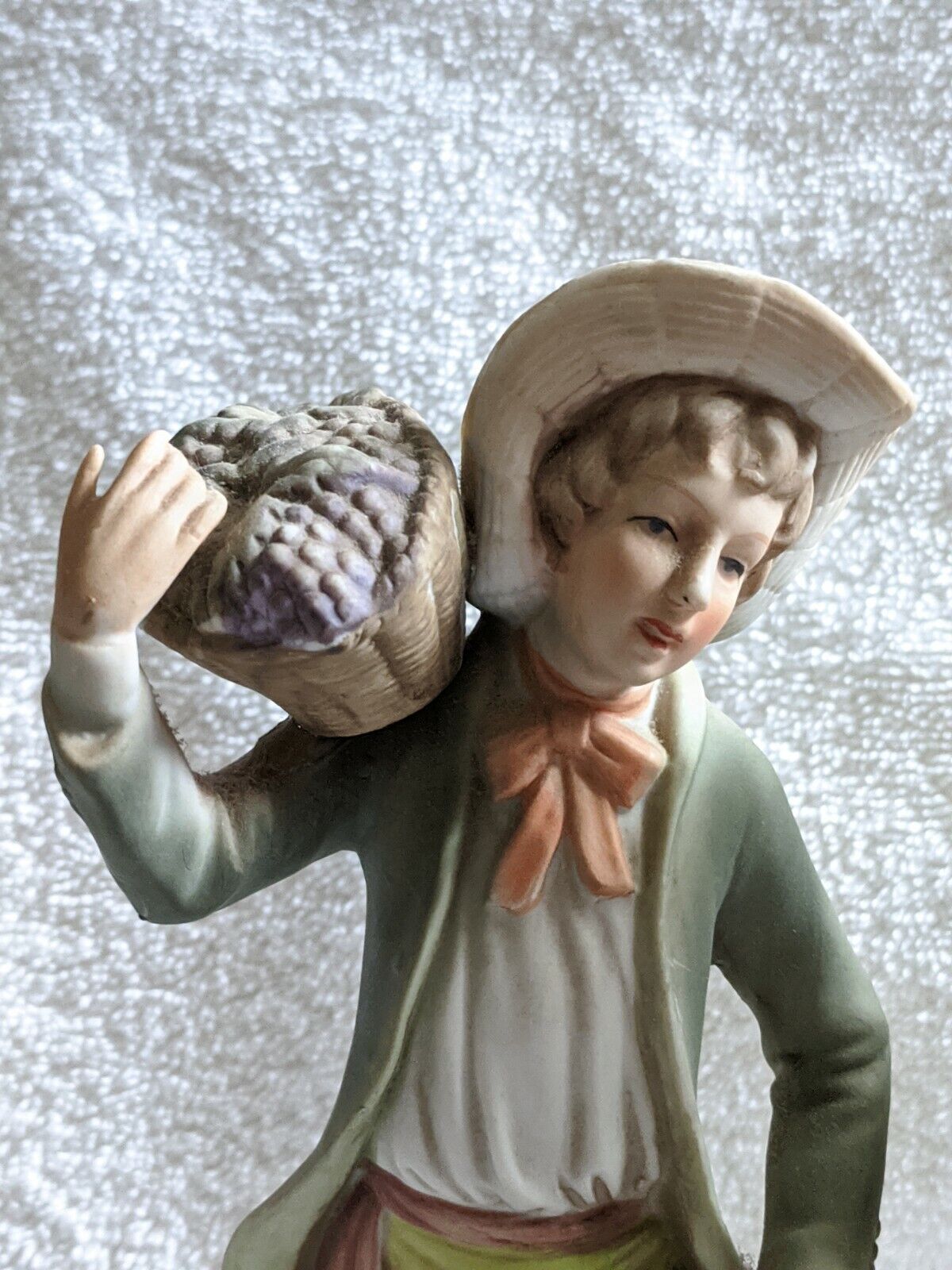Ardco Boy #184 & Homco Girl #1258 1800's Style Figurines w/Grape Baskets