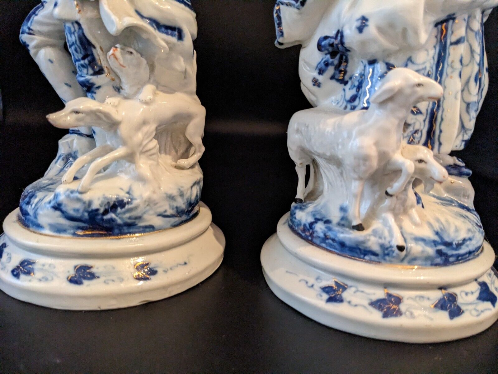 1800s German Conta & Boehme Glazed Porcelain Shephard & Shepherdess Figurines 9"