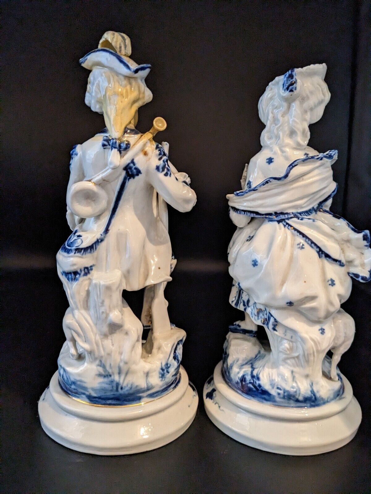 1800s German Conta & Boehme Glazed Porcelain Shephard & Shepherdess Figurines 9"