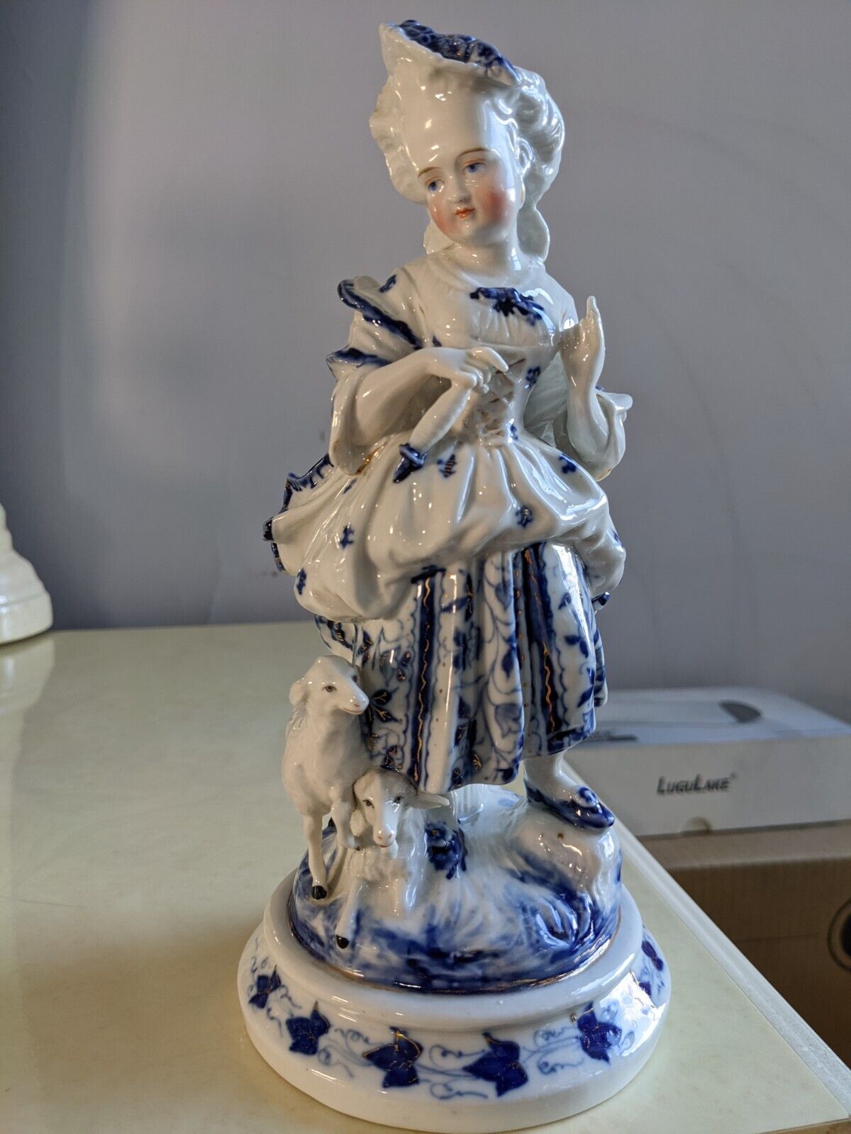 1800s German Conta & Boehme Glazed Porcelain Shephard & Shepherdess Figurines 9"