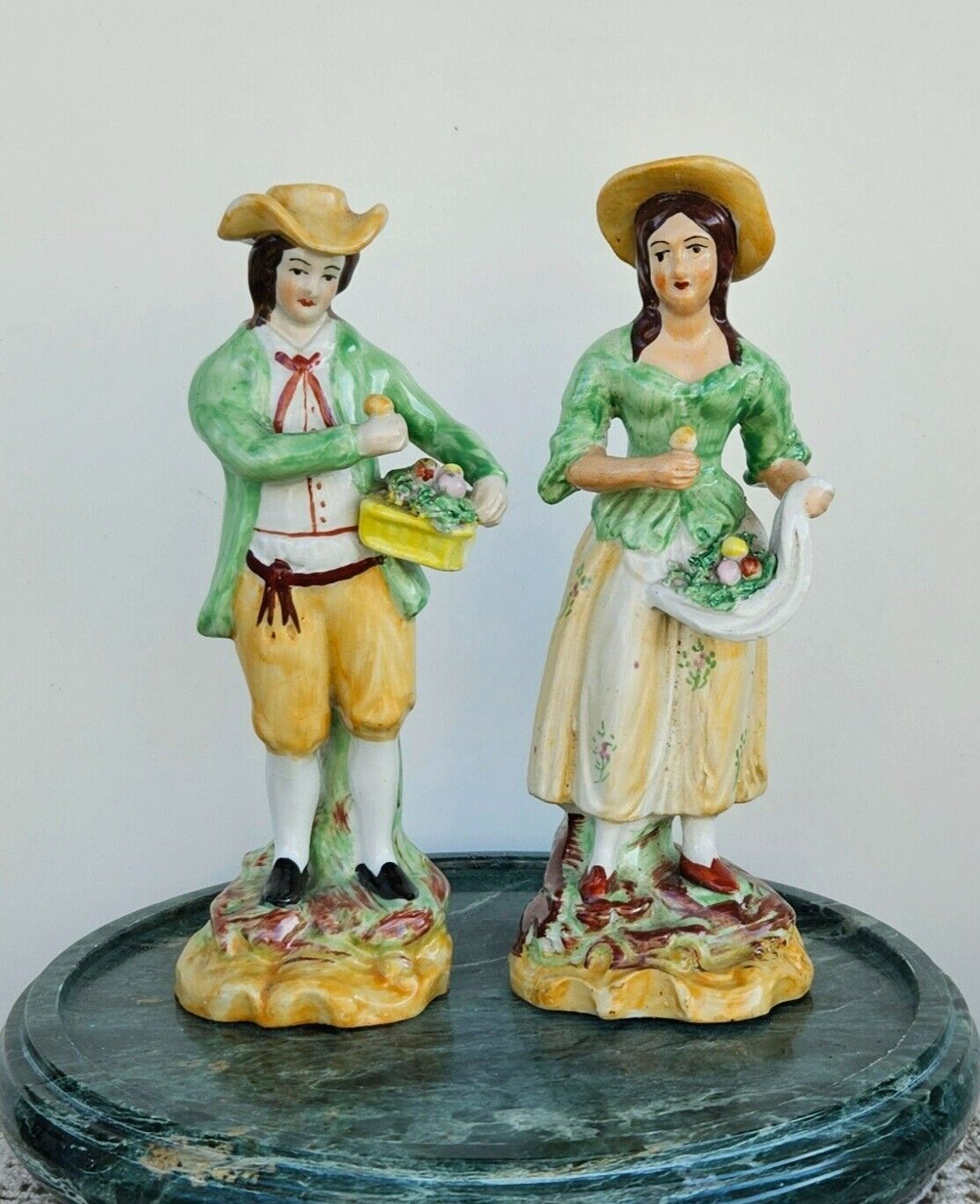 Antique Pair Old Staffordshire Porcelain Figurine England 1800s
