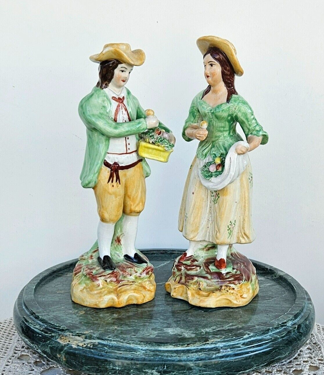 Antique Pair Old Staffordshire Porcelain Figurine England 1800s