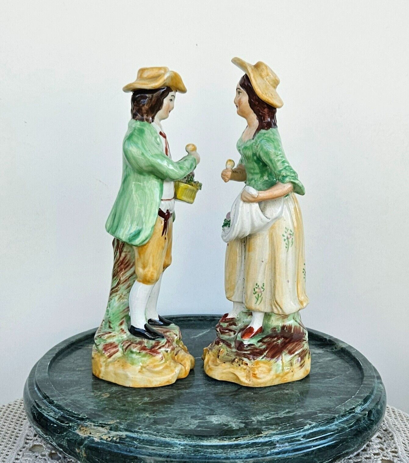 Antique Pair Old Staffordshire Porcelain Figurine England 1800s