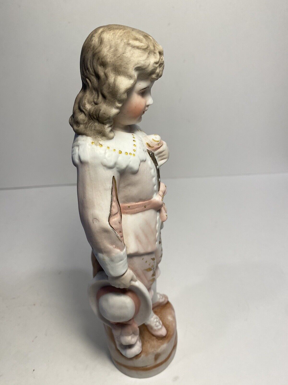 Antique German Bisque Figurine Man With Rose & Hat,  Marked 5264 From 1800s Vtg