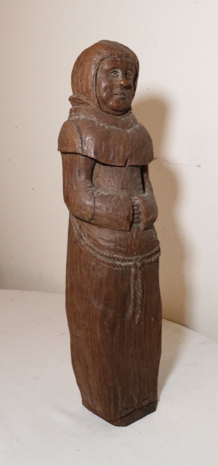 antique 1800s hand carved wood folk art friar monk statue sculpture religious