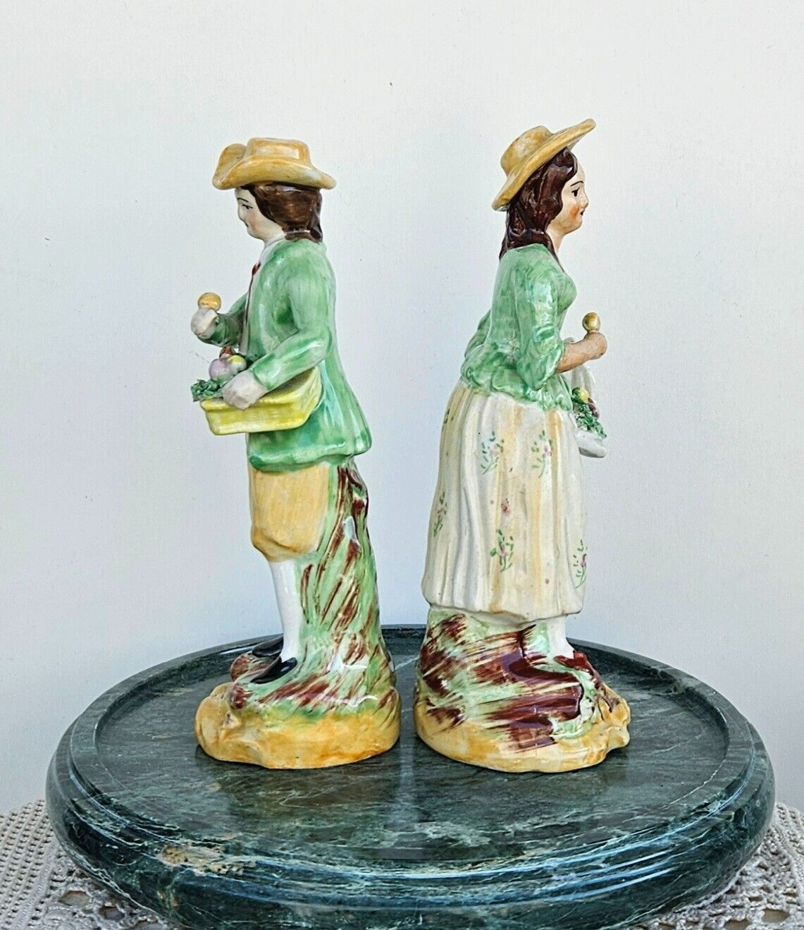 Antique Pair Old Staffordshire Porcelain Figurine England 1800s