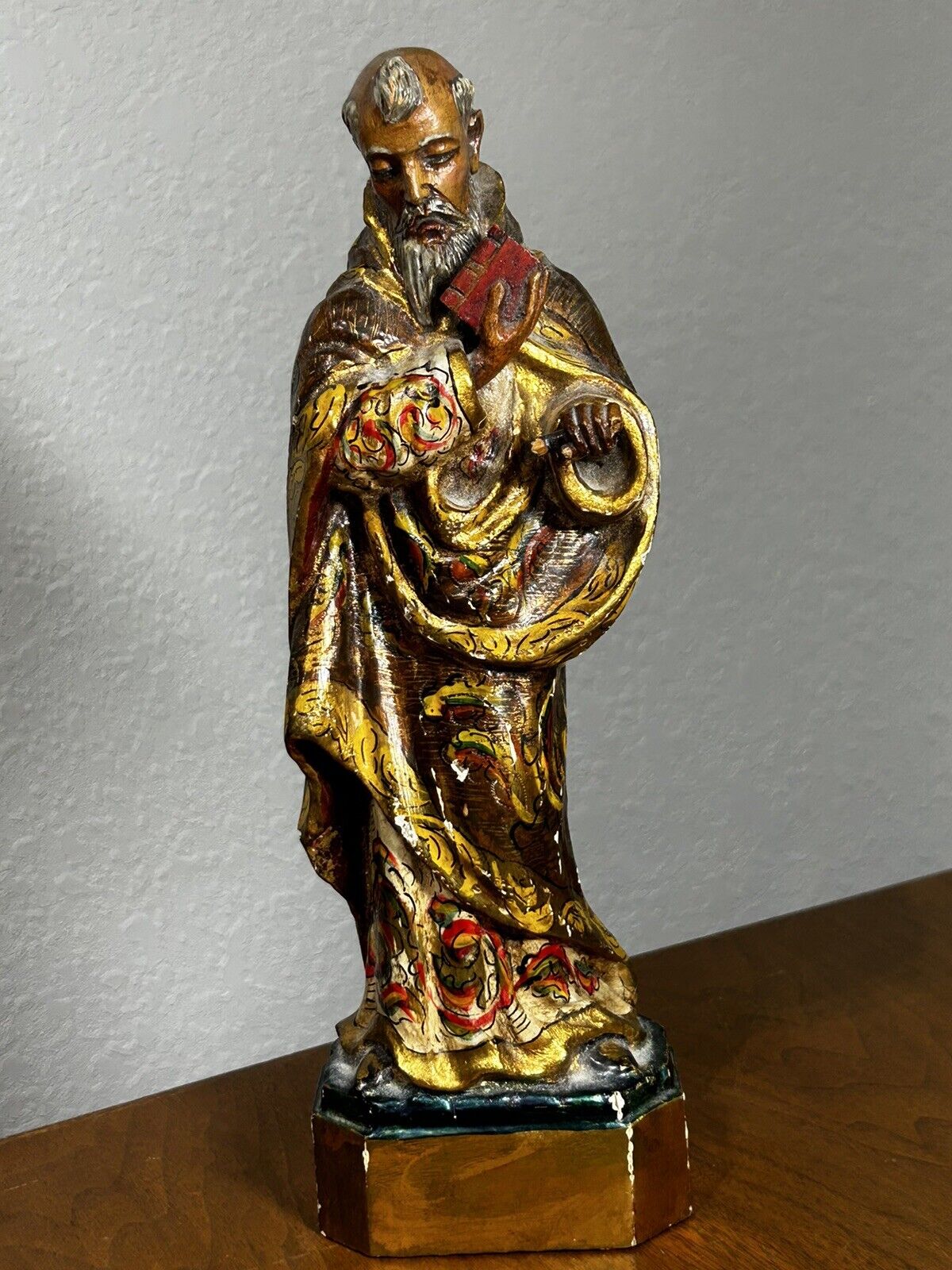 Antique 1800's Carved Wood Polychromed Religious Santos San Pedro Statue