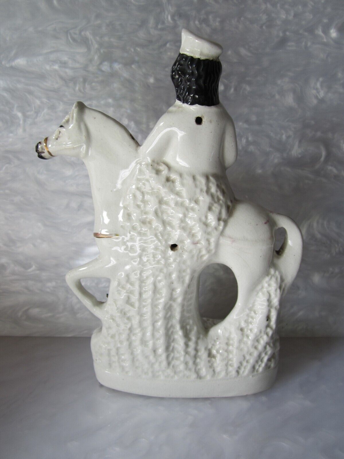 BEAUTIFUL ORIGINAL ANTIQUE 1800S STAFFORDSHIRE PRINCE ON HORSEBACK FIGURINE 9.5"