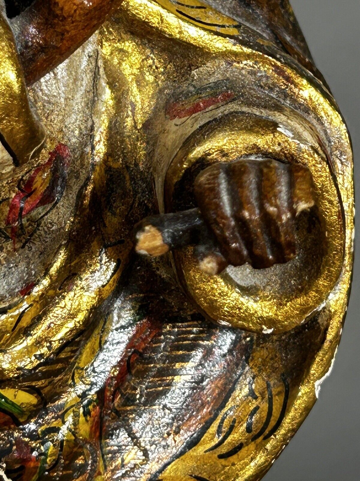 Antique 1800's Carved Wood Polychromed Religious Santos San Pedro Statue
