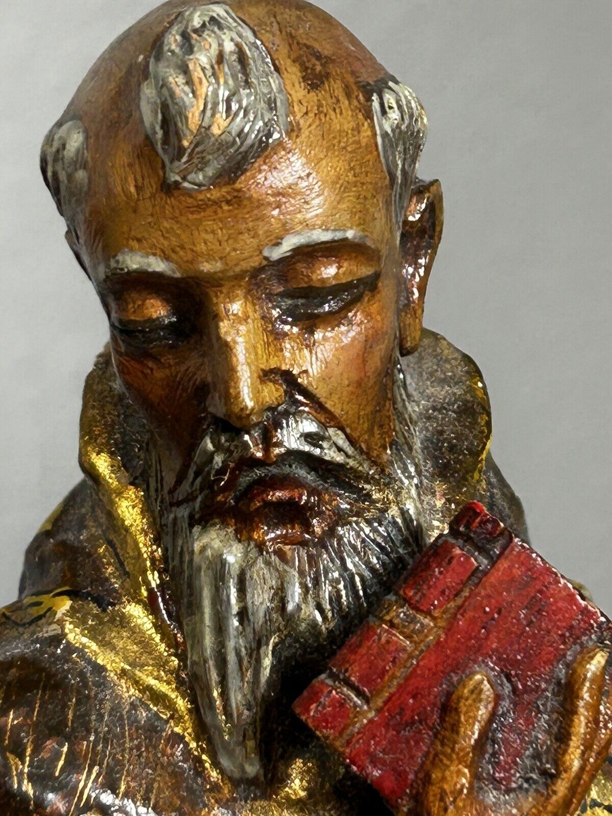 Antique 1800's Carved Wood Polychromed Religious Santos San Pedro Statue