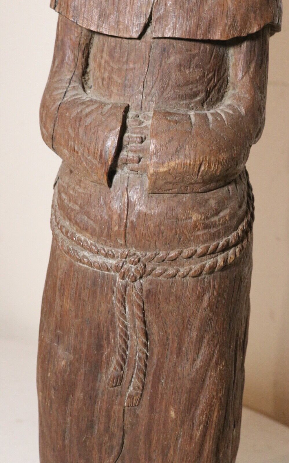 antique 1800s hand carved wood folk art friar monk statue sculpture religious