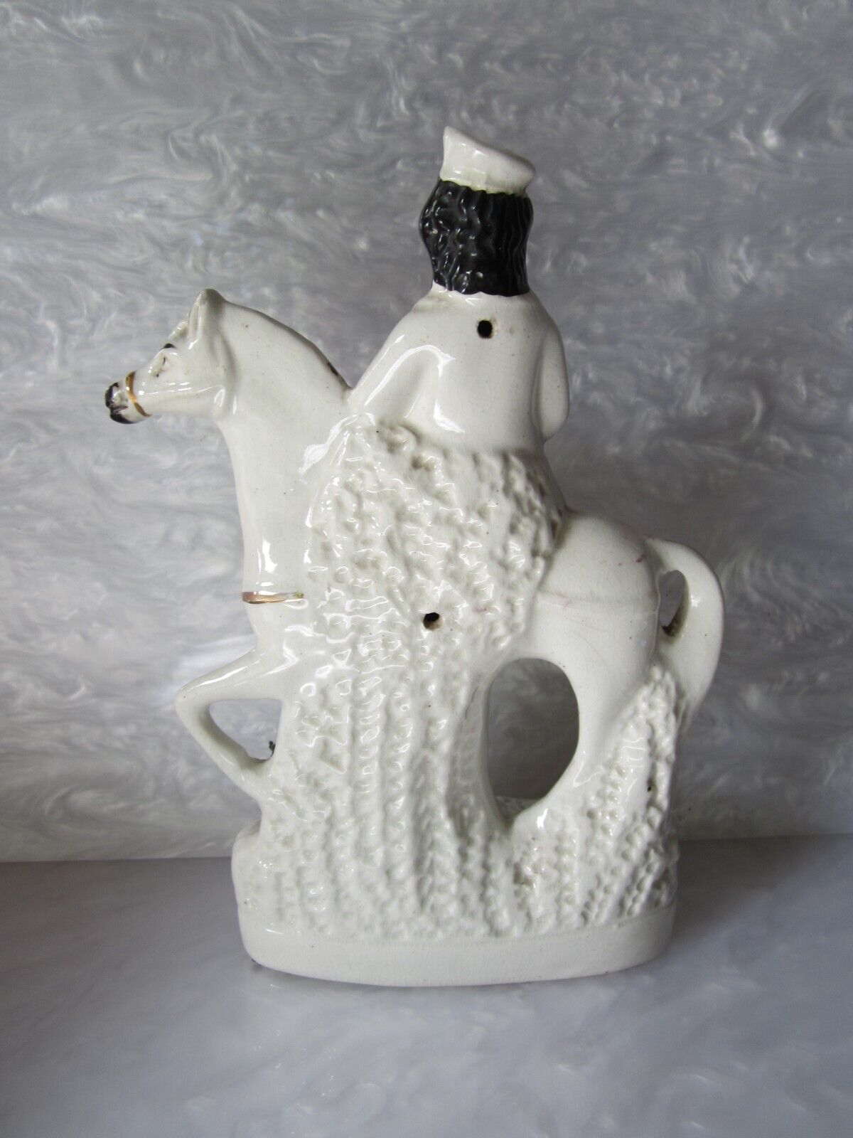 BEAUTIFUL ORIGINAL ANTIQUE 1800S STAFFORDSHIRE PRINCE ON HORSEBACK FIGURINE 9.5"