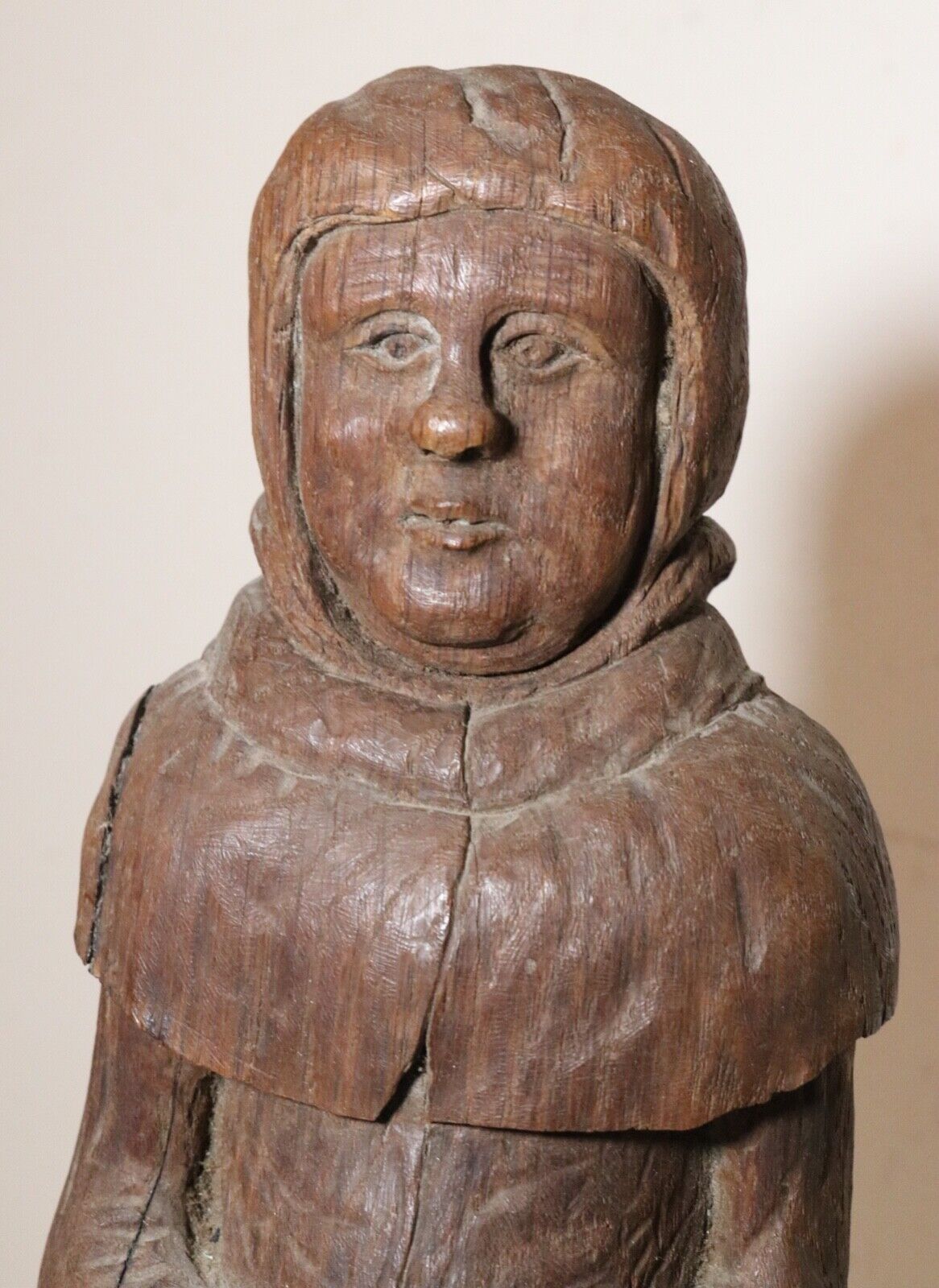 antique 1800s hand carved wood folk art friar monk statue sculpture religious