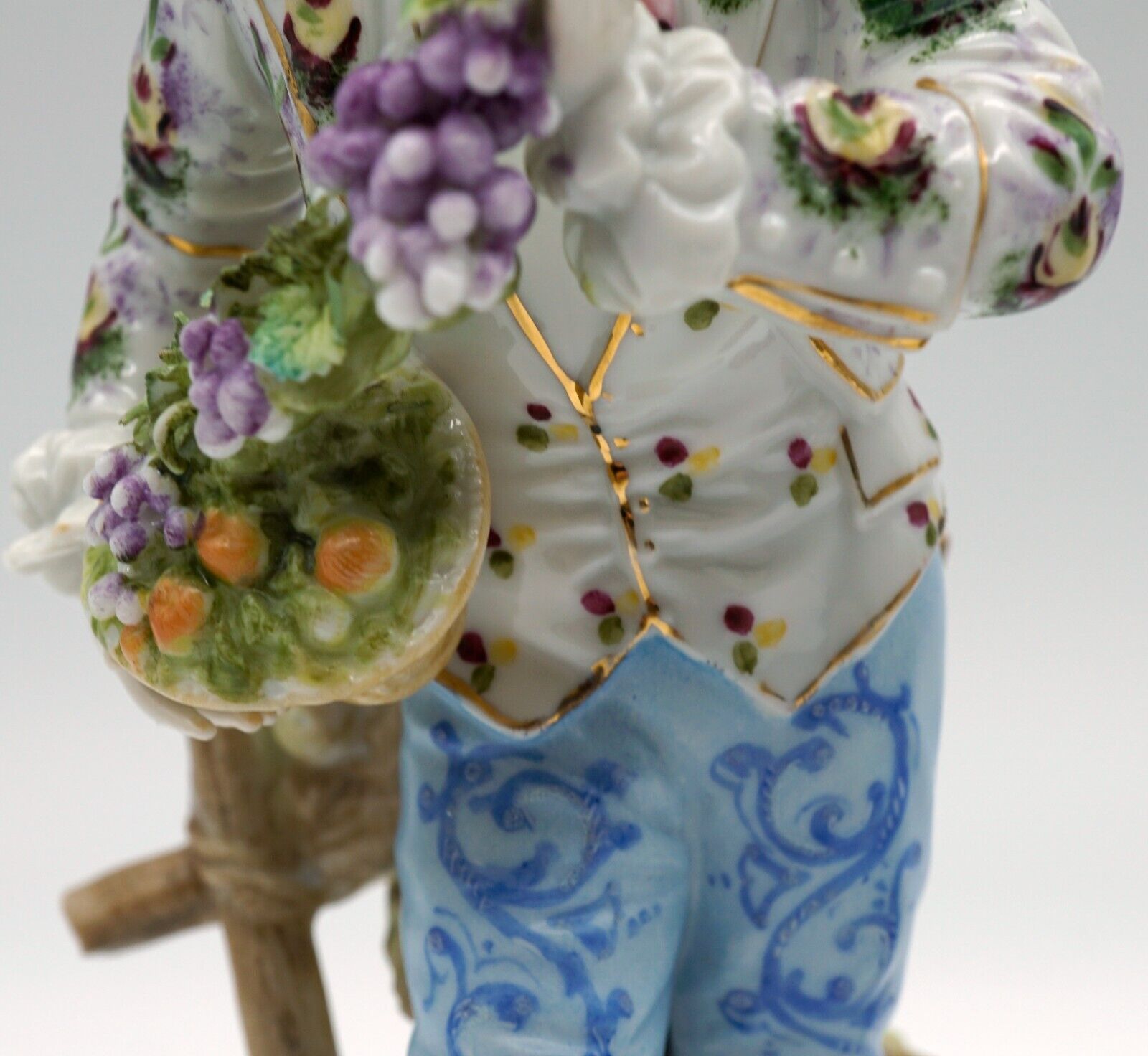 A Pair of Antique Porcelain Figurines Man & Woman Volkstedt Two pitchforks 1800s