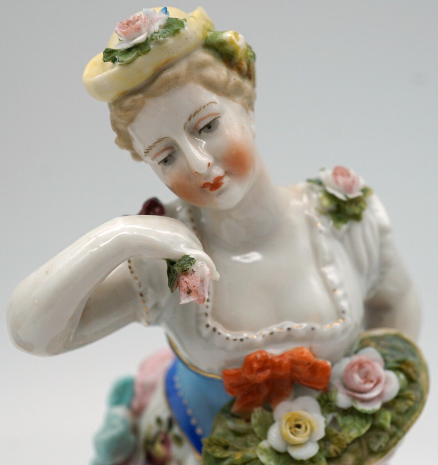 A Pair of Antique Porcelain Figurines Man & Woman Volkstedt Two pitchforks 1800s