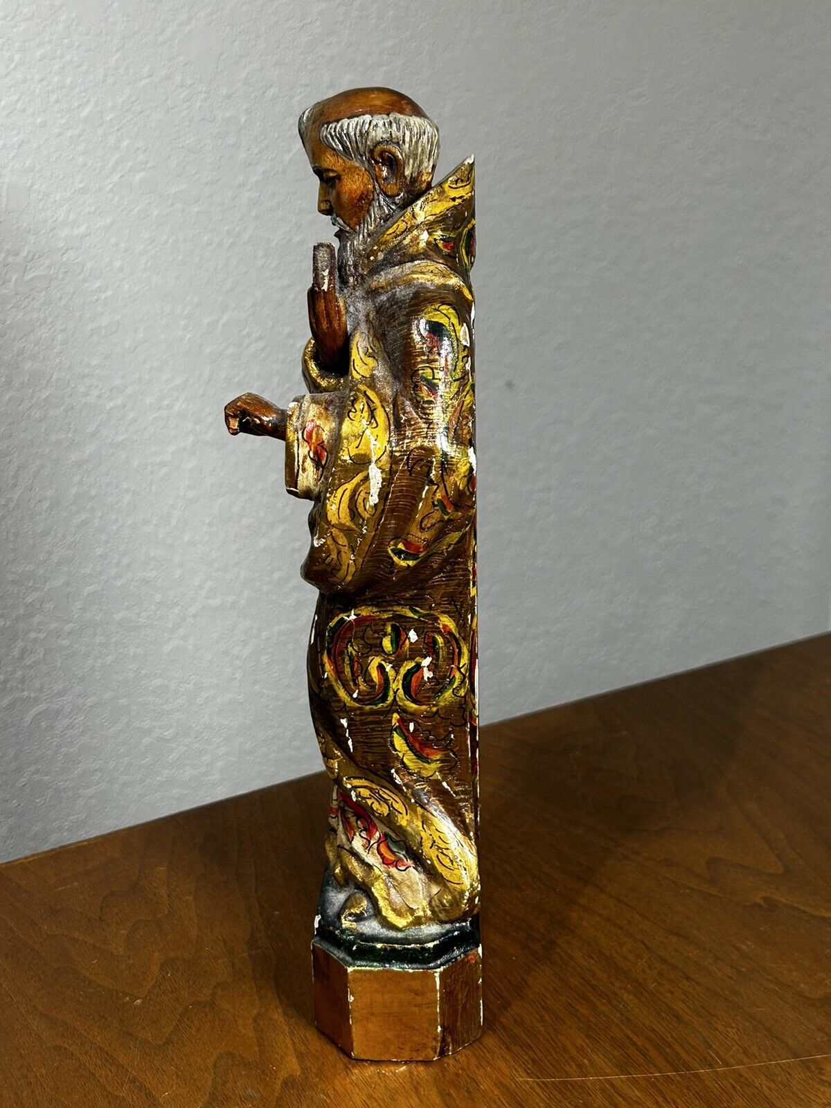 Antique 1800's Carved Wood Polychromed Religious Santos San Pedro Statue