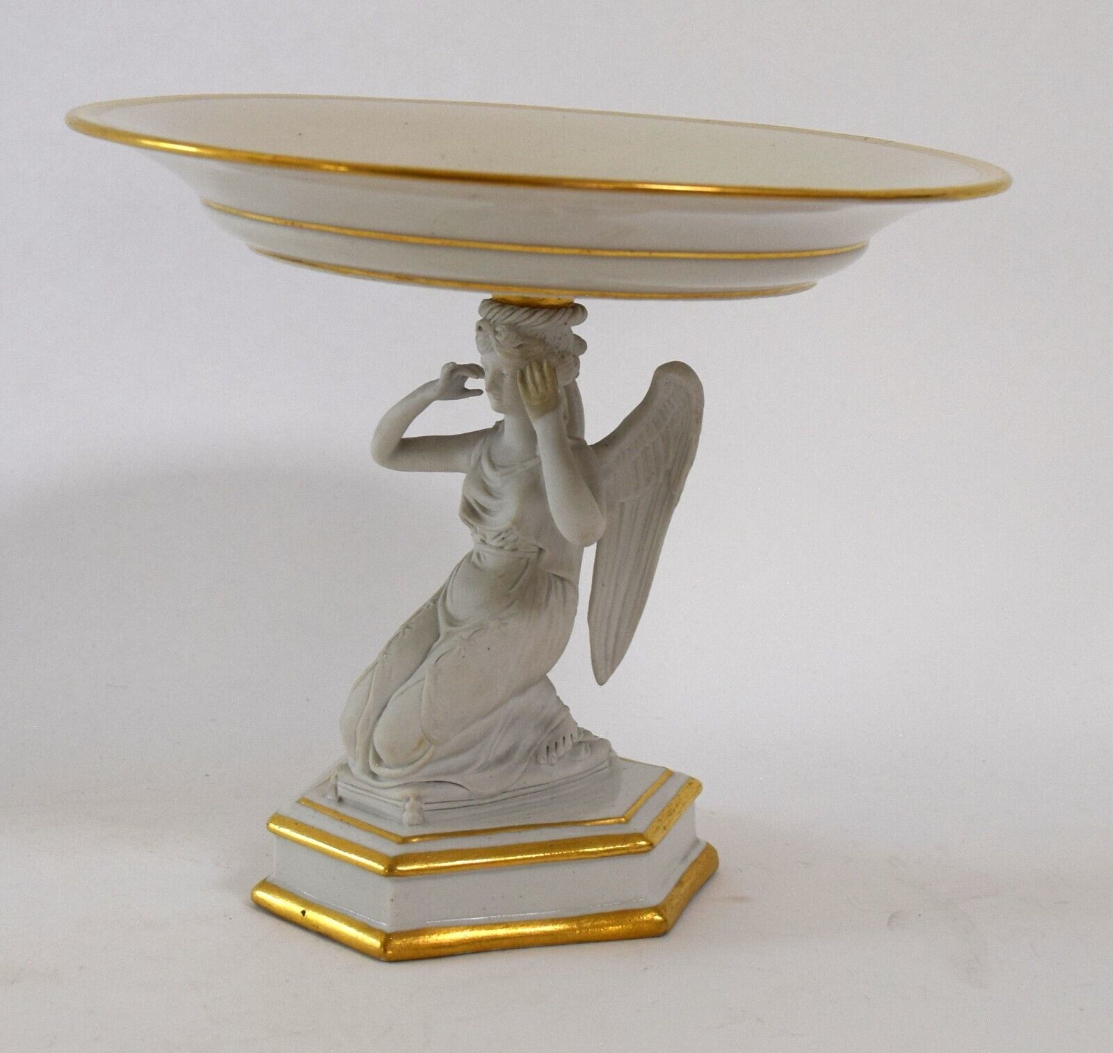 Antique Sevres White Porcelain Winged Bisque Angel Pedestal Dish 1700's French