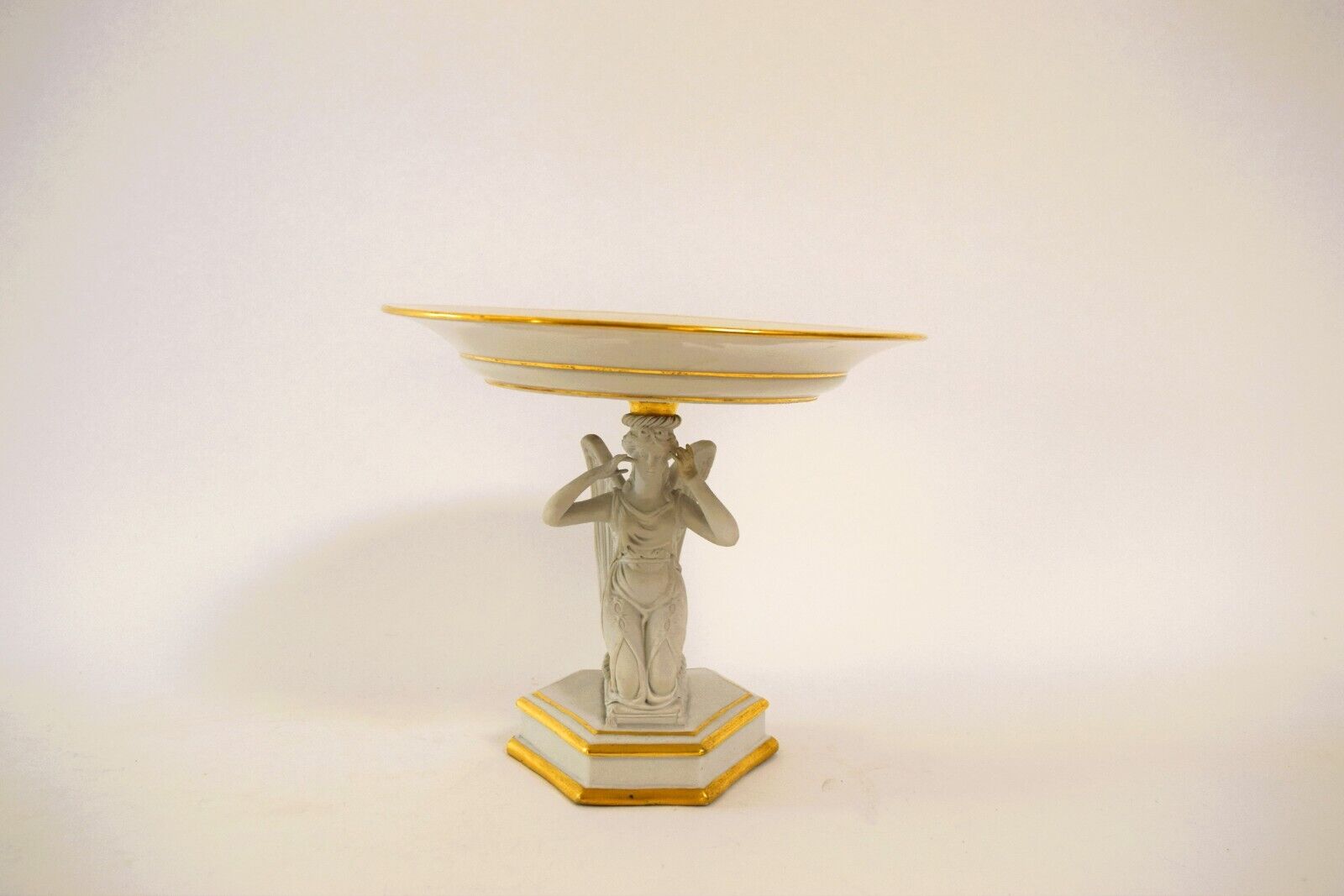 Antique Sevres White Porcelain Winged Bisque Angel Pedestal Dish 1700's French
