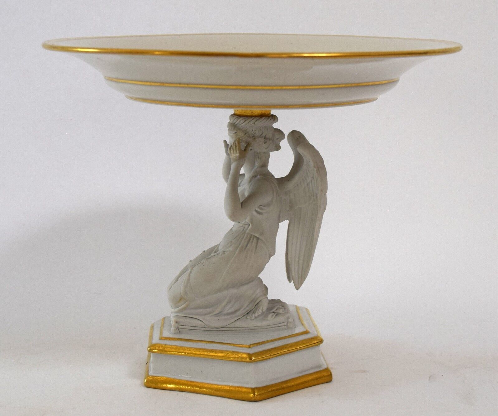 Antique Sevres White Porcelain Winged Bisque Angel Pedestal Dish 1700's French
