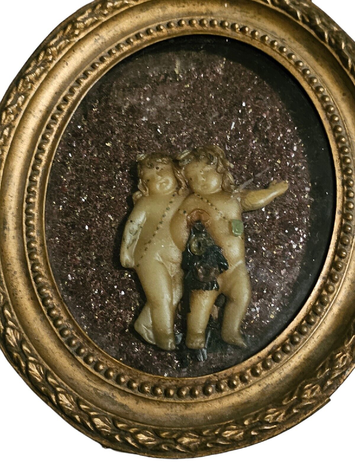Reliquary Portrait Antique Italy 1800s Cupid Wax Putti Figurines In Pictures