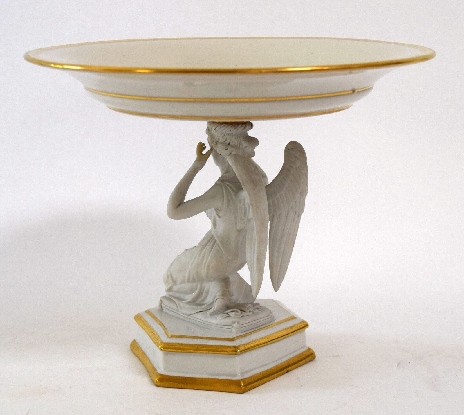 Antique Sevres White Porcelain Winged Bisque Angel Pedestal Dish 1700's French