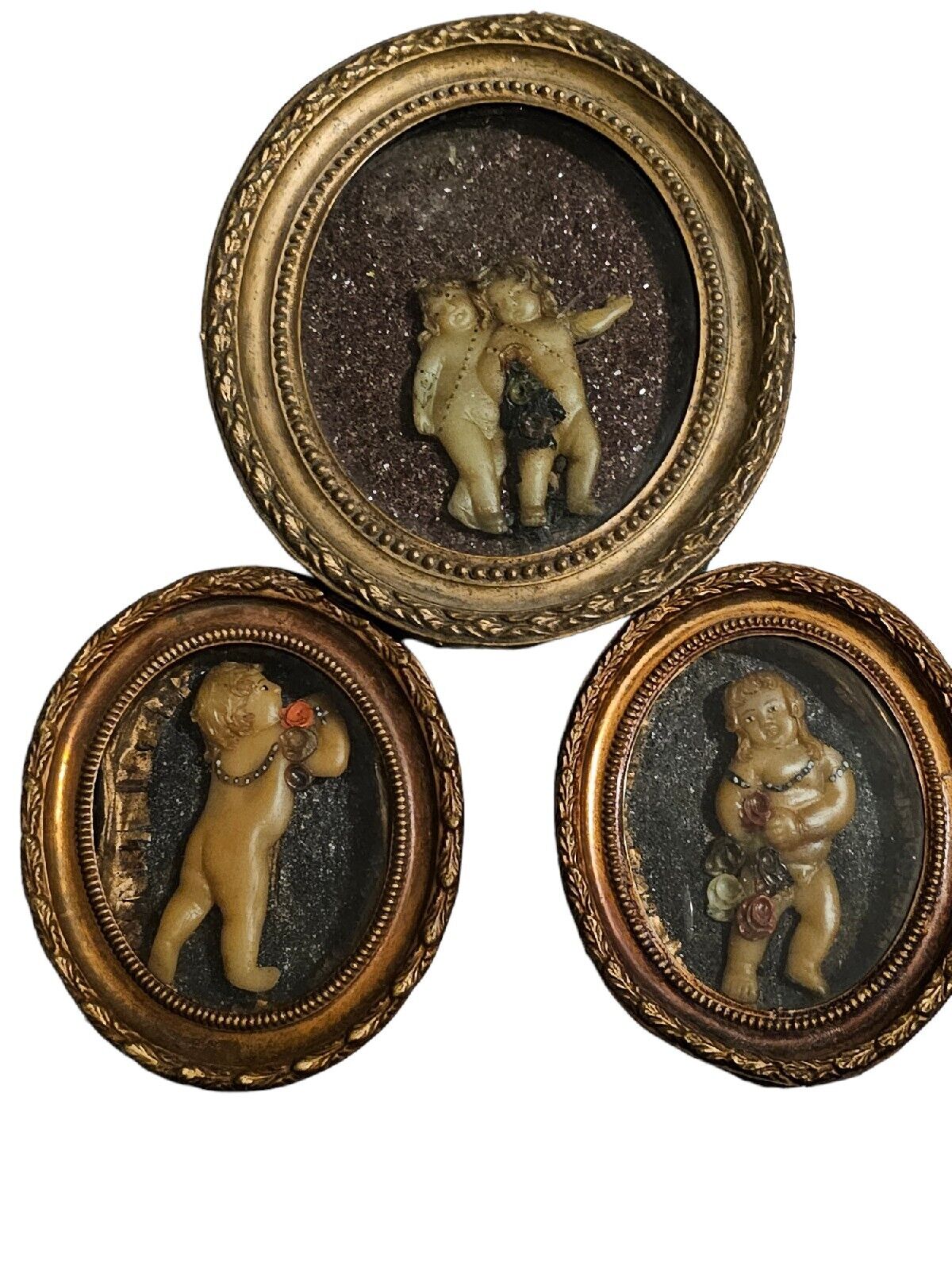 Reliquary Portrait Antique Italy 1800s Cupid Wax Putti Figurines In Pictures
