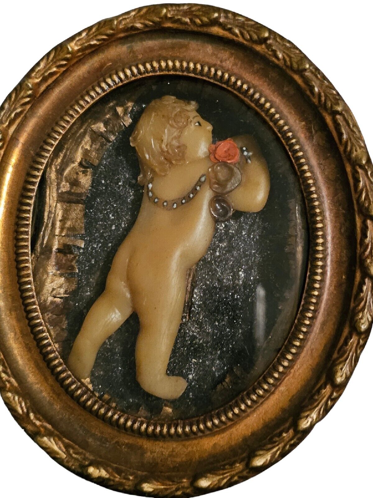 Reliquary Portrait Antique Italy 1800s Cupid Wax Putti Figurines In Pictures