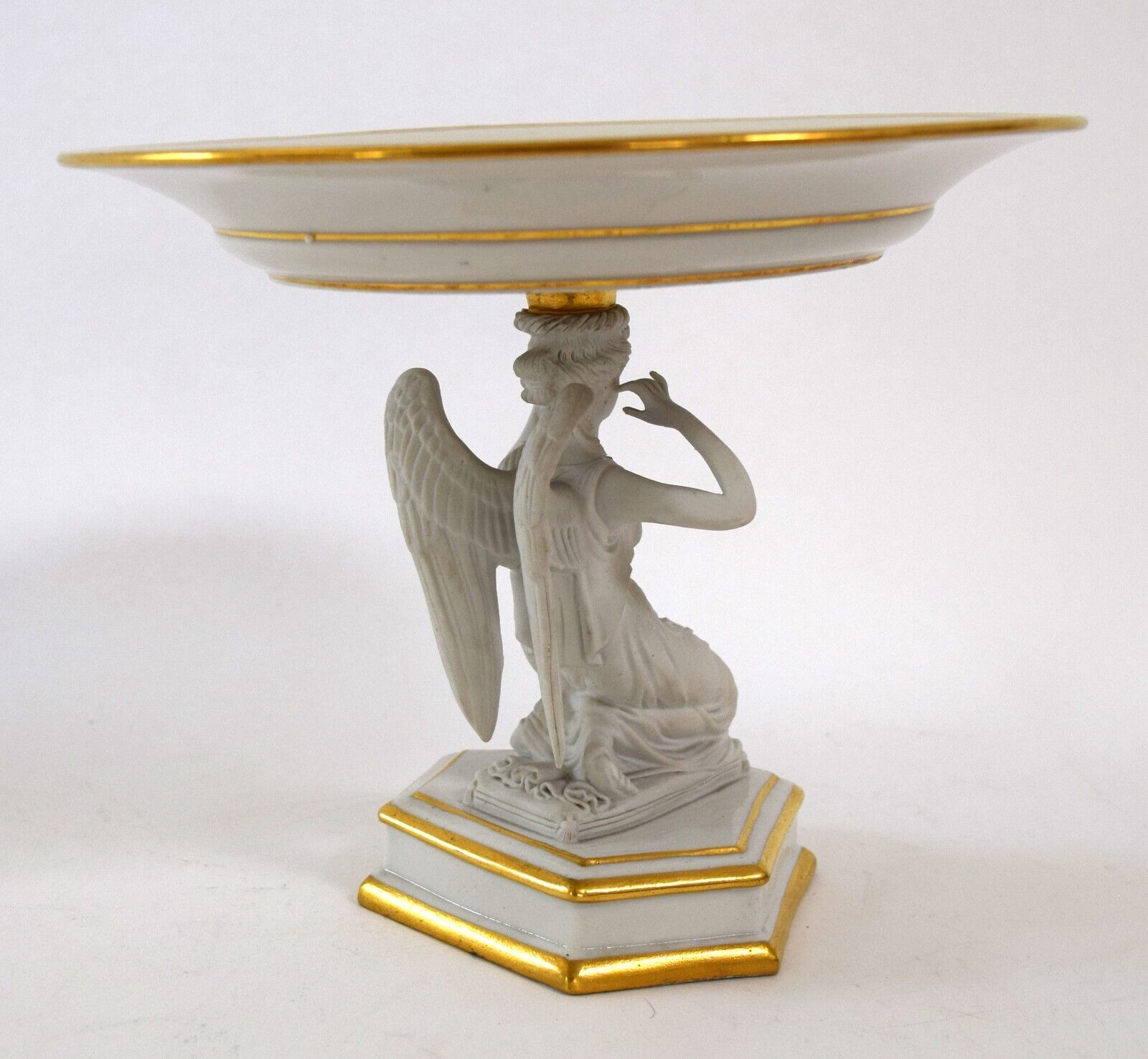 Antique Sevres White Porcelain Winged Bisque Angel Pedestal Dish 1700's French