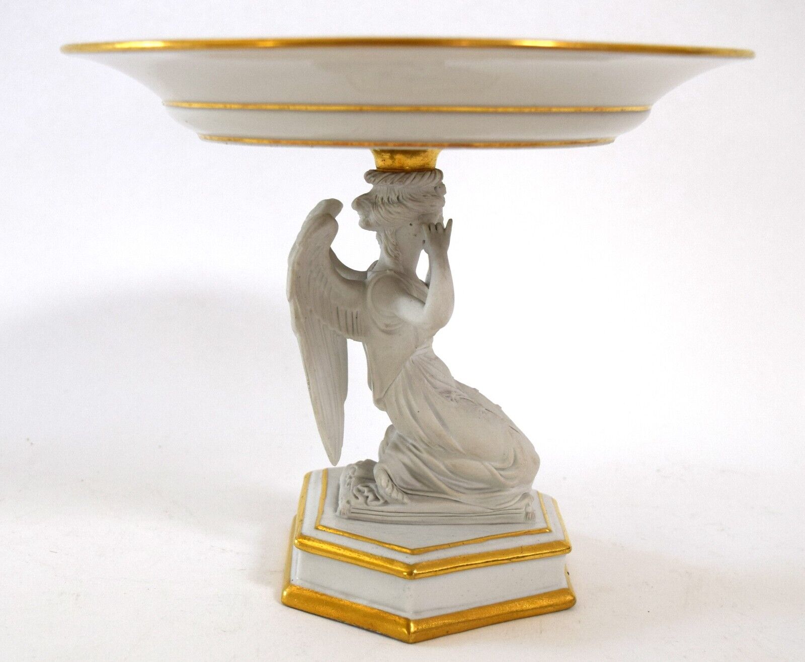 Antique Sevres White Porcelain Winged Bisque Angel Pedestal Dish 1700's French