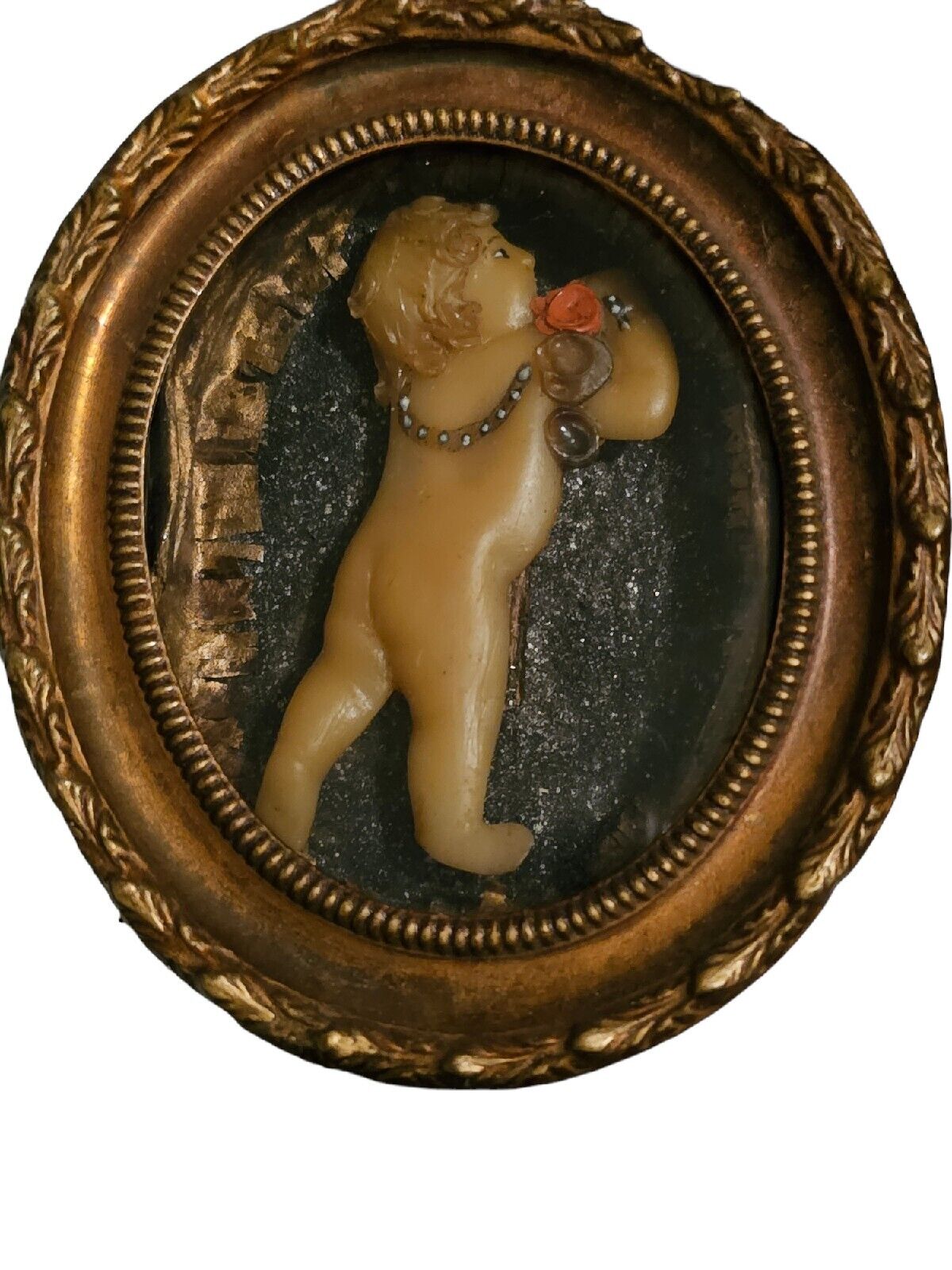 Reliquary Portrait Antique Italy 1800s Cupid Wax Putti Figurines In Pictures