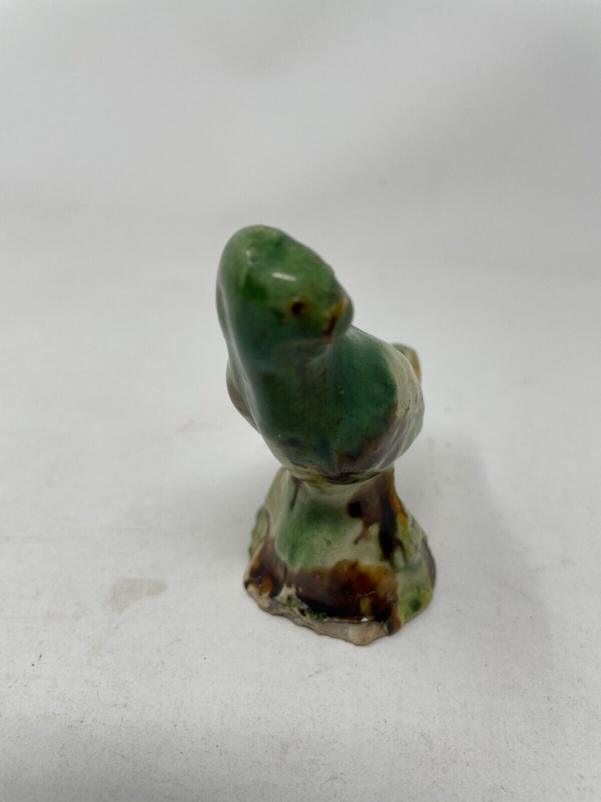 Green & Ochre Color Bird Small Staffordshire Hand Formed Creamware 1700s on Base