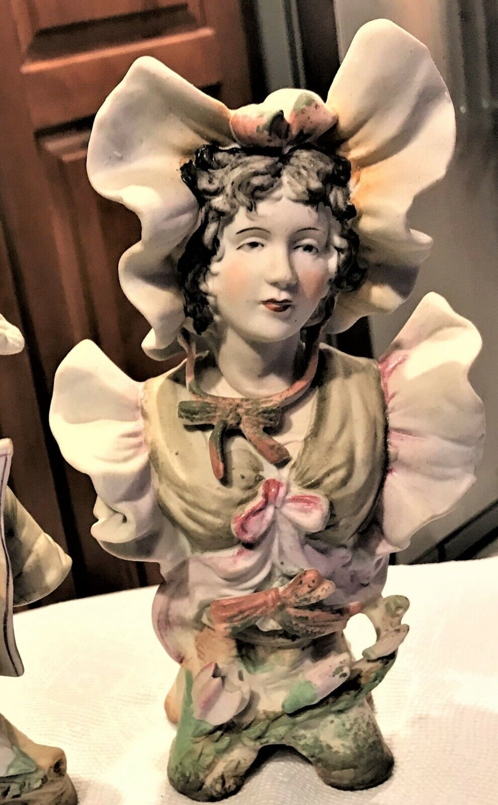 2 Bisque Figurines Man Woman Busts No 8079 Large Hats 1700 style Clothes 10"x 6"