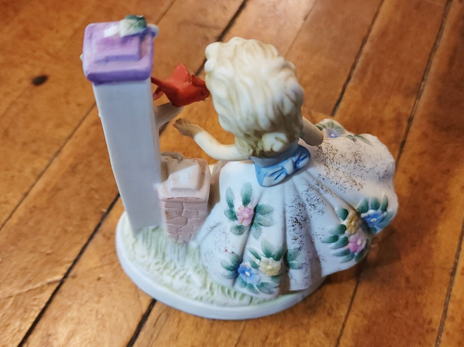 Vintage LEFTON Porcelain Girl Figurine w Cardinal KW1700A Missing Parasol FLAWS