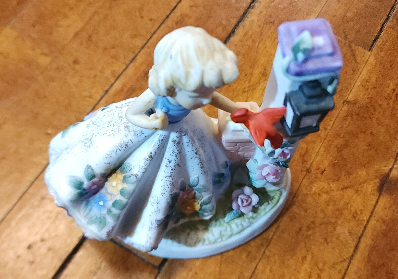 Vintage LEFTON Porcelain Girl Figurine w Cardinal KW1700A Missing Parasol FLAWS